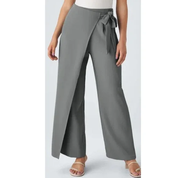 Halara Flex High Waisted Tie Side Wide Leg Work Pants, Medium Regular, Grey - Picture 3 of 13